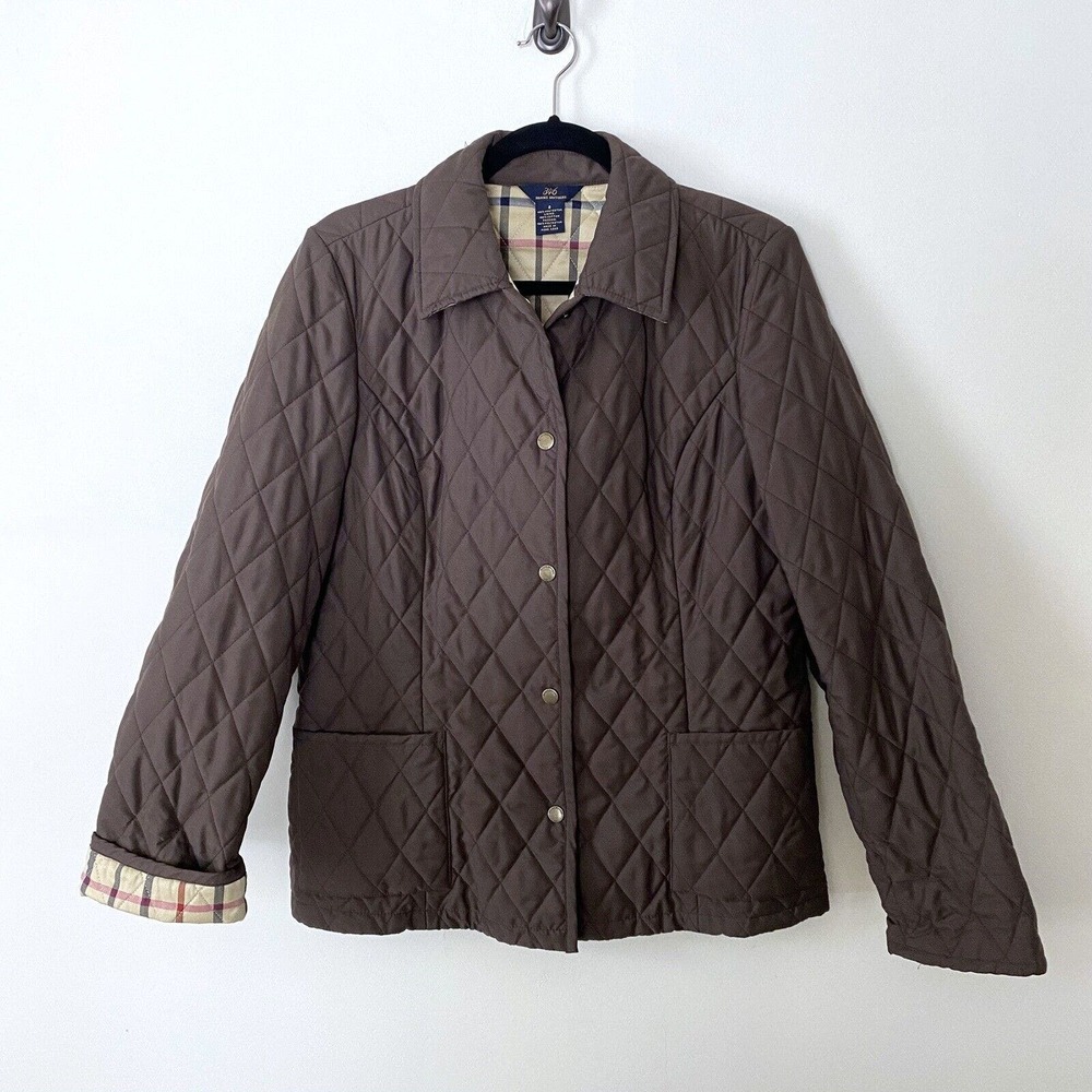 Brooks Brothers Diamond Quilted Jacket Brown Snap Tartan Lined Women's Size 8
